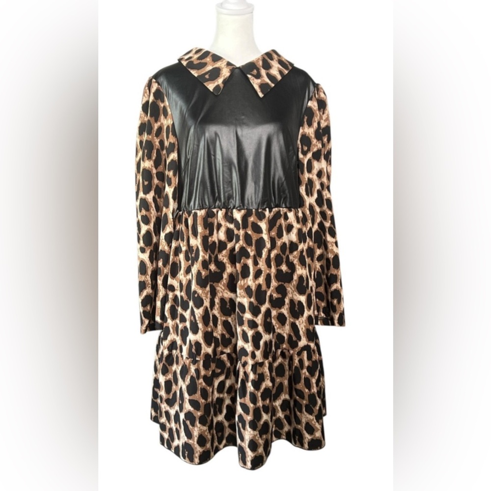 Leopard Print Dress with Black Faux Leather - Picture 4 of 4